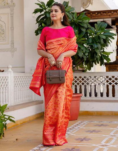 Bright Pink Silk Woven Banarasi Saree