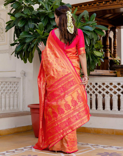 Bright Pink Silk Woven Banarasi Saree