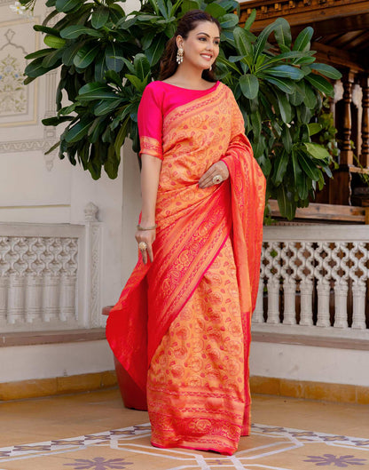 Bright Pink Silk Woven Banarasi Saree