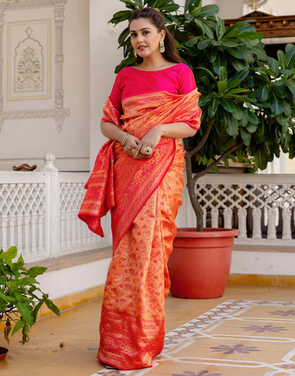 Bright Pink Silk Woven Banarasi Saree