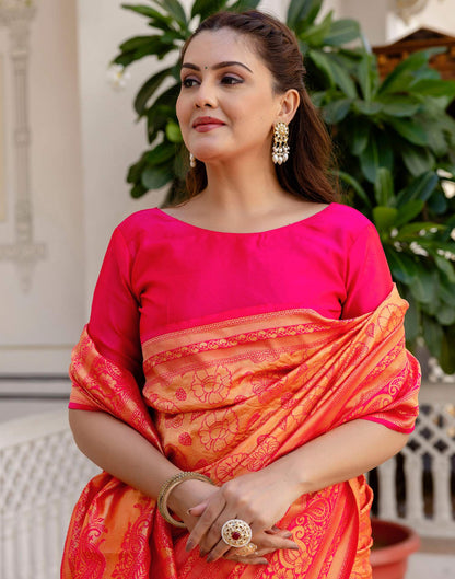 Bright Pink Silk Woven Banarasi Saree