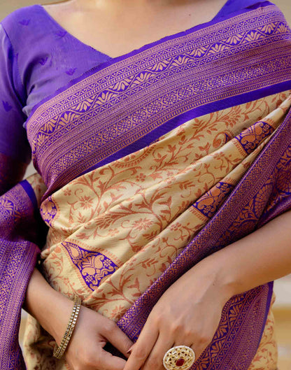 Beige Silk Woven Banarasi Saree