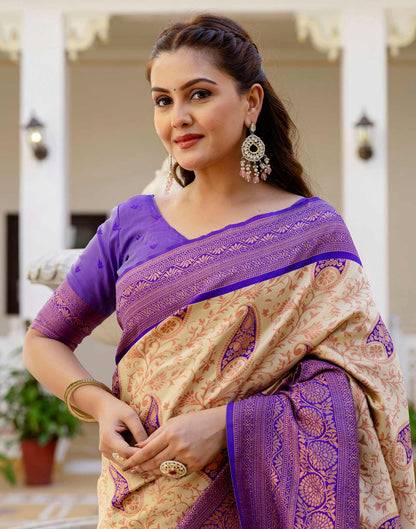 Beige Silk Woven Banarasi Saree