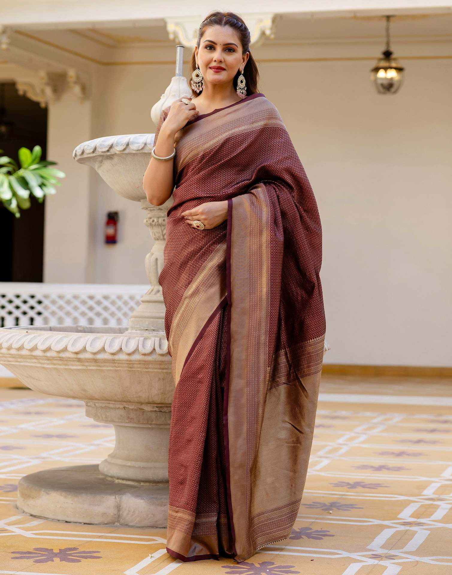 Maroon Silk Woven Kanjivaram Saree