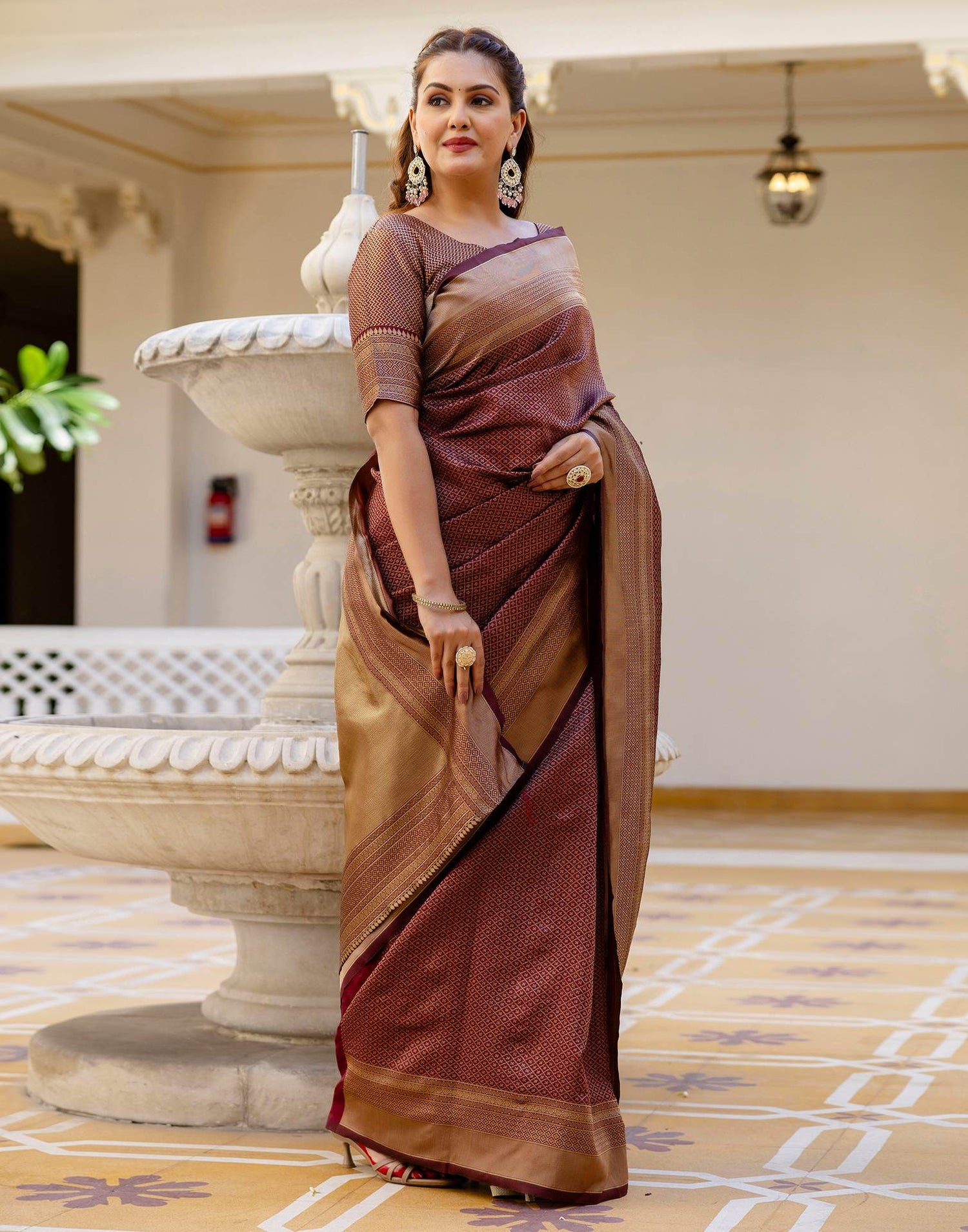 Maroon Silk Woven Kanjivaram Saree