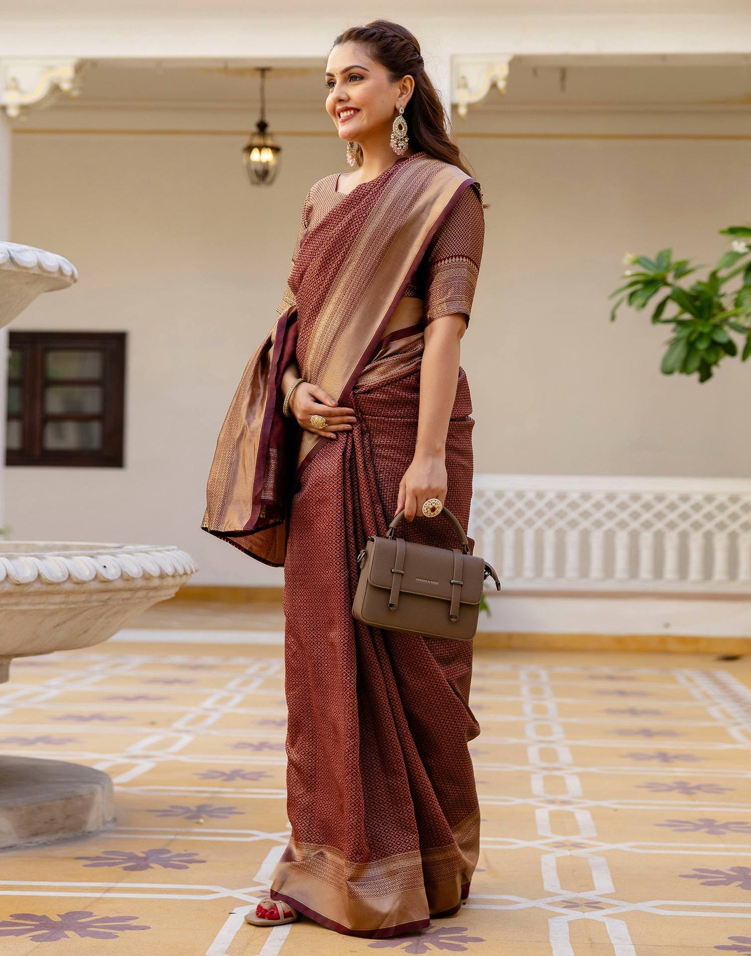 Maroon Silk Woven Kanjivaram Saree