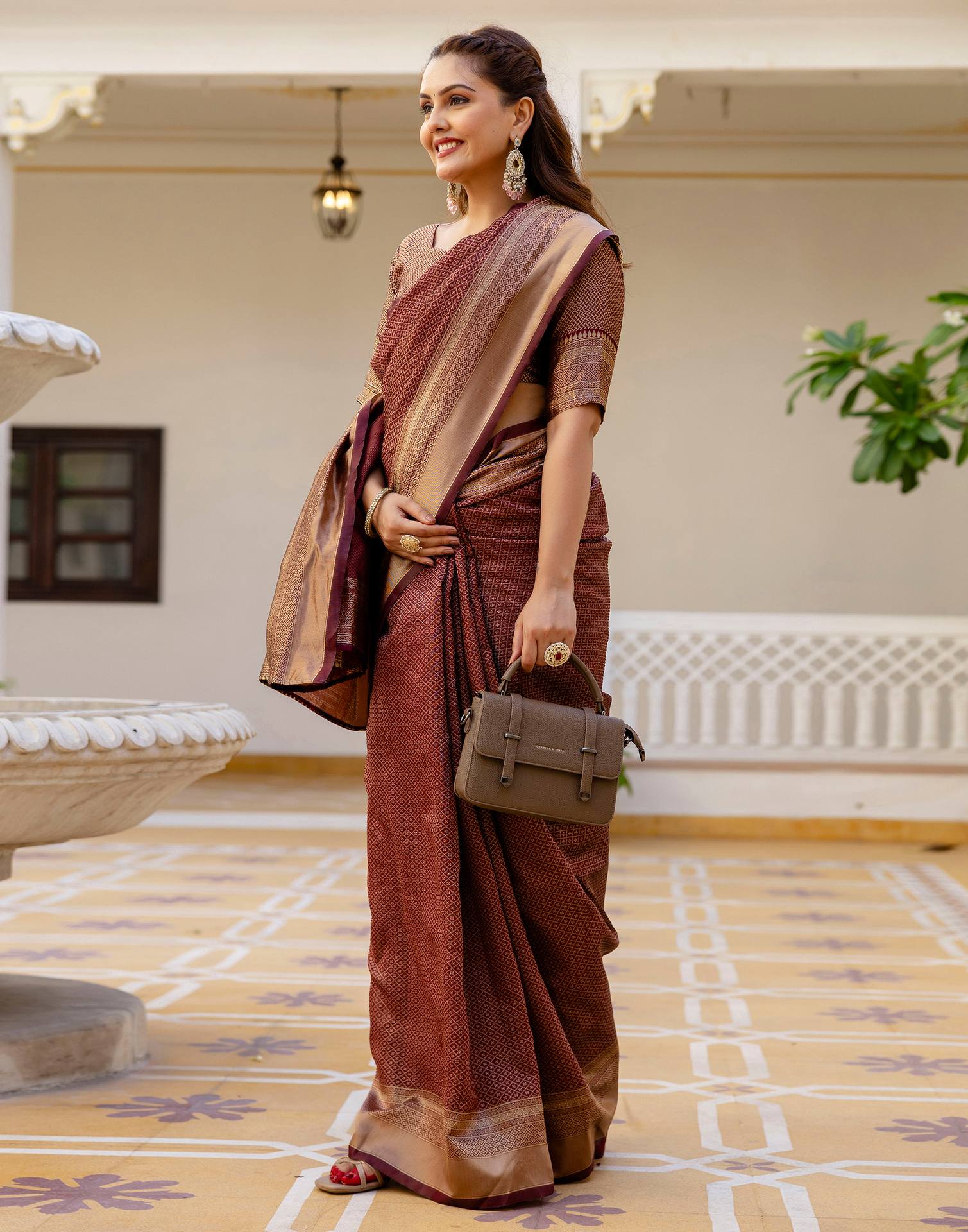 Maroon Silk Woven Kanjivaram Saree