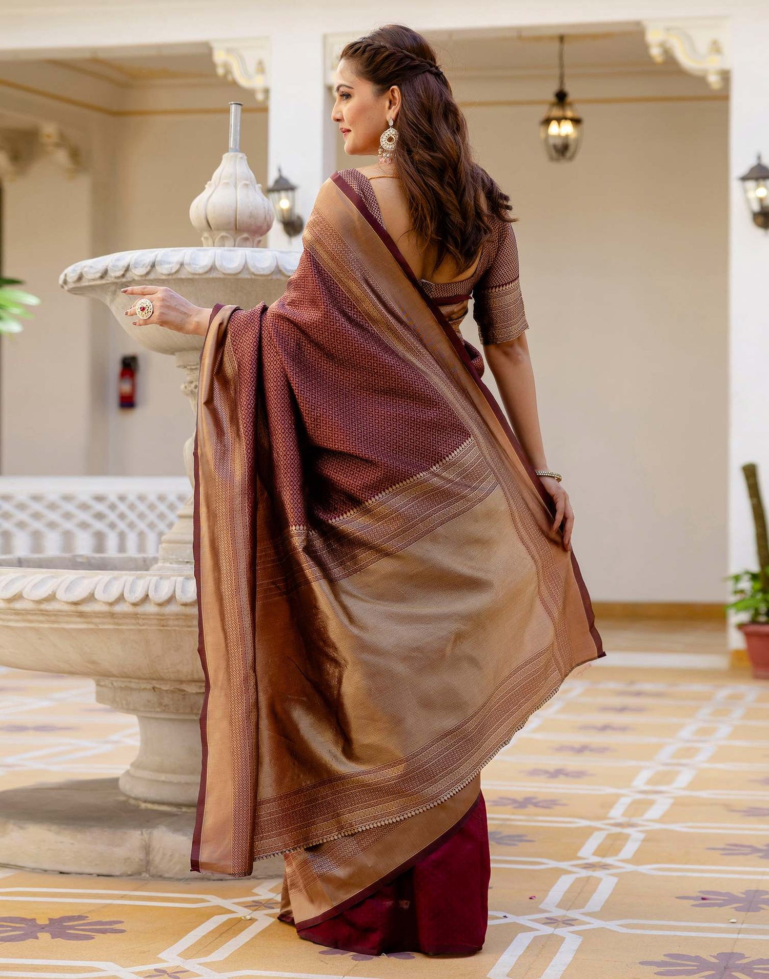 Maroon Silk Woven Kanjivaram Saree
