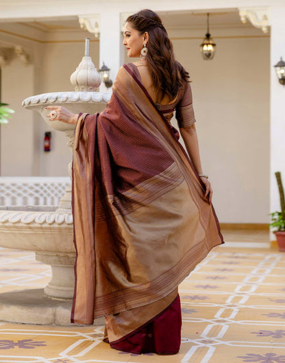 Maroon Silk Woven Kanjivaram Saree