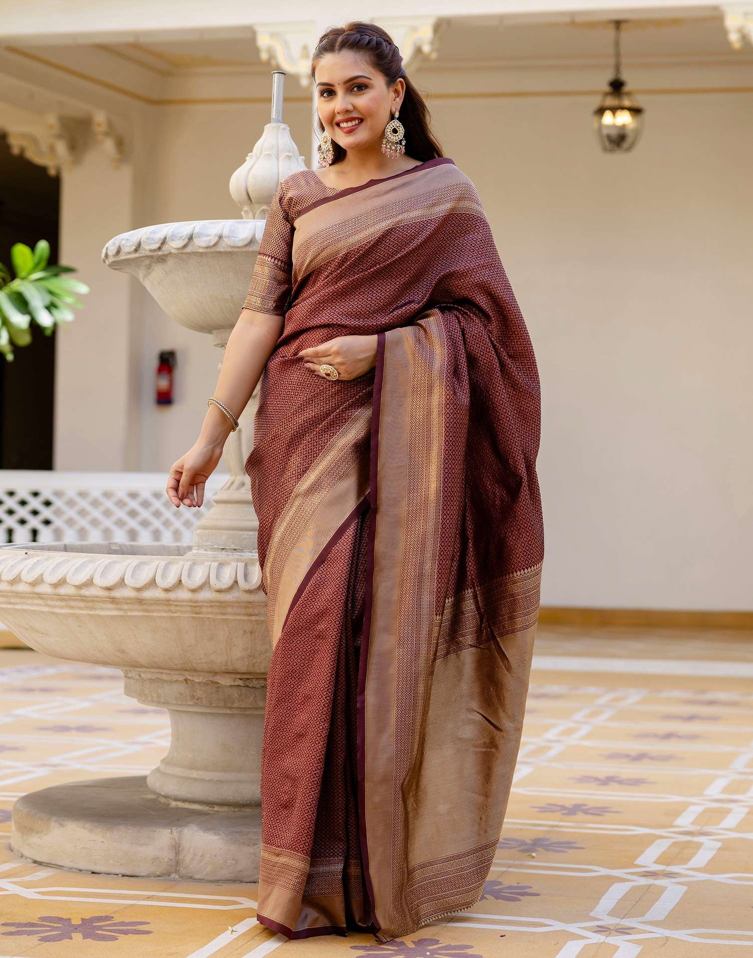 Maroon Silk Woven Kanjivaram Saree