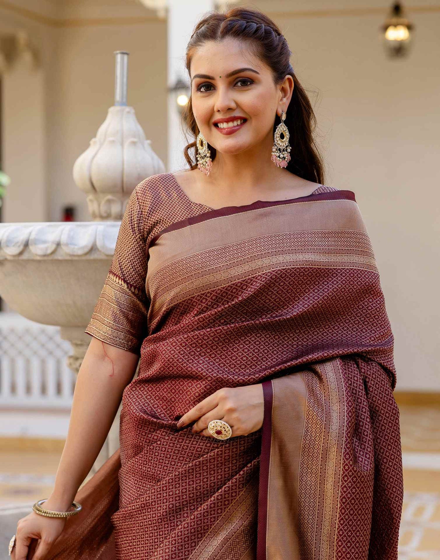 Maroon Silk Woven Kanjivaram Saree