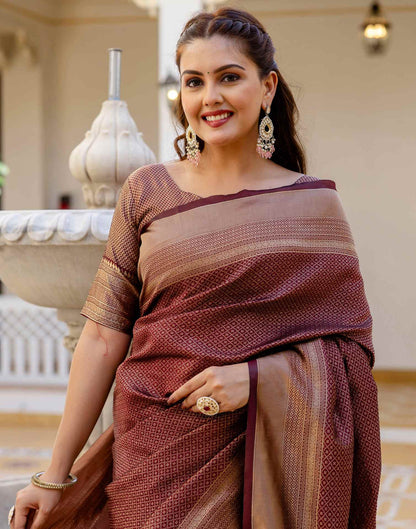 Maroon Silk Woven Kanjivaram Saree