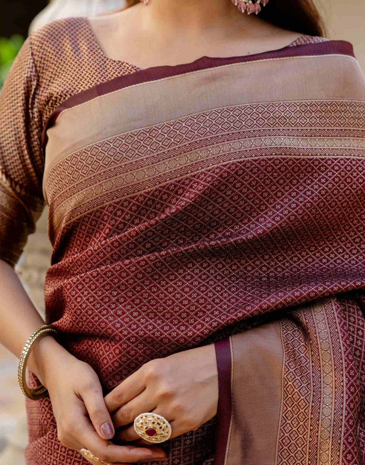 Maroon Silk Woven Kanjivaram Saree