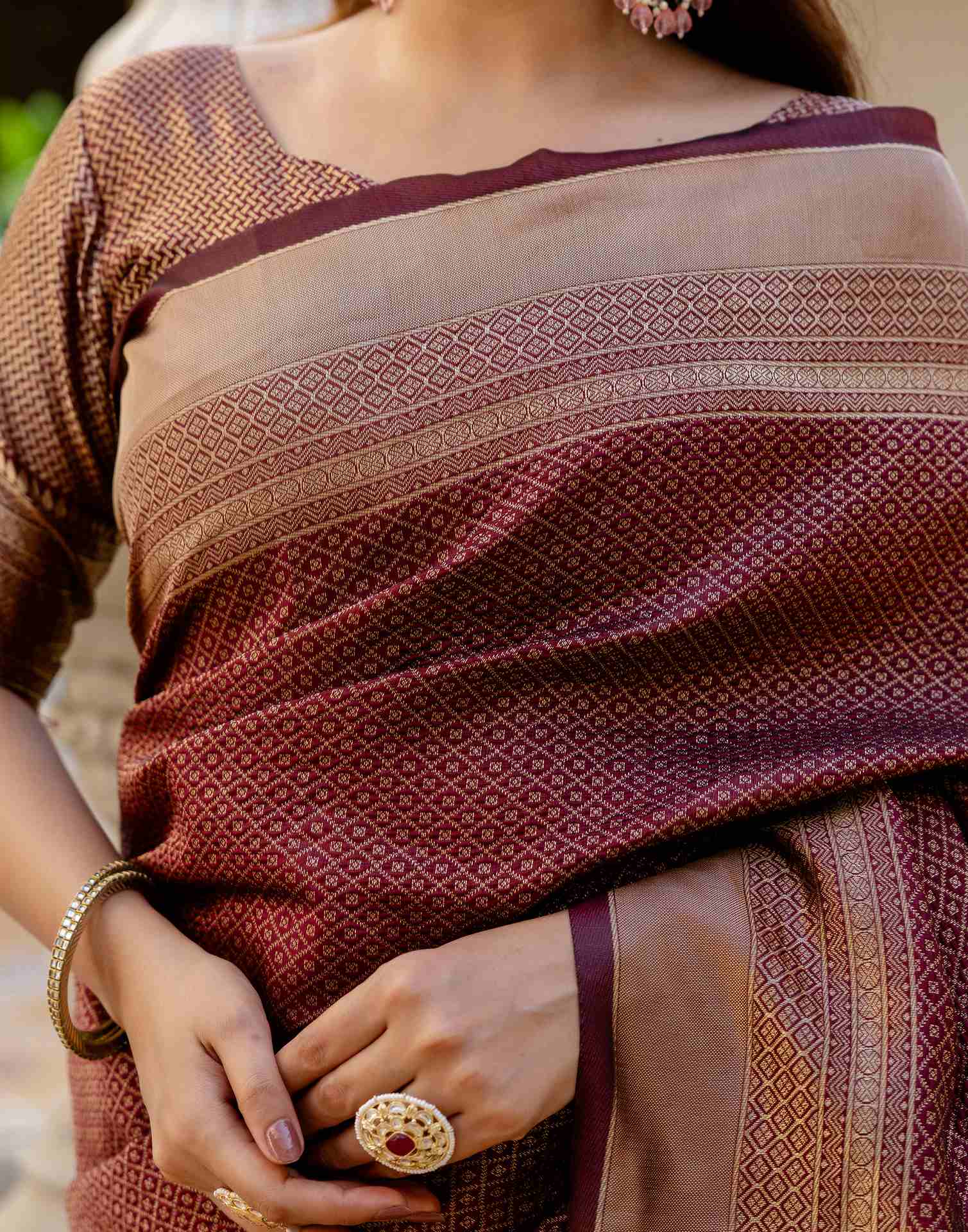Maroon Silk Woven Kanjivaram Saree