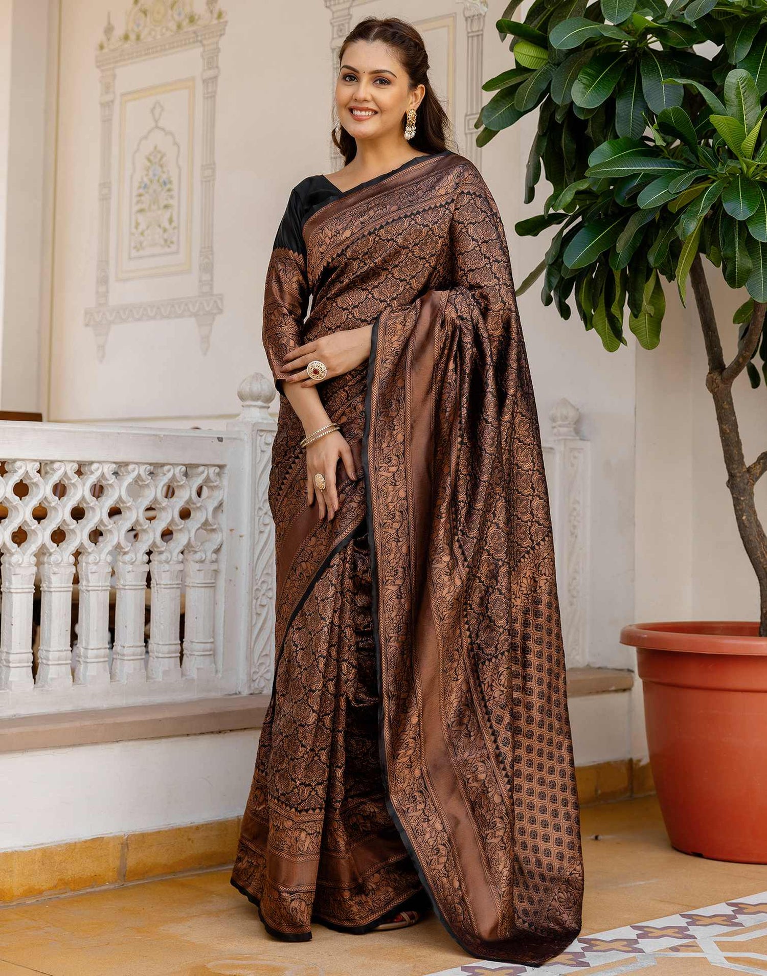 Black Silk Woven Kanjivaram Saree