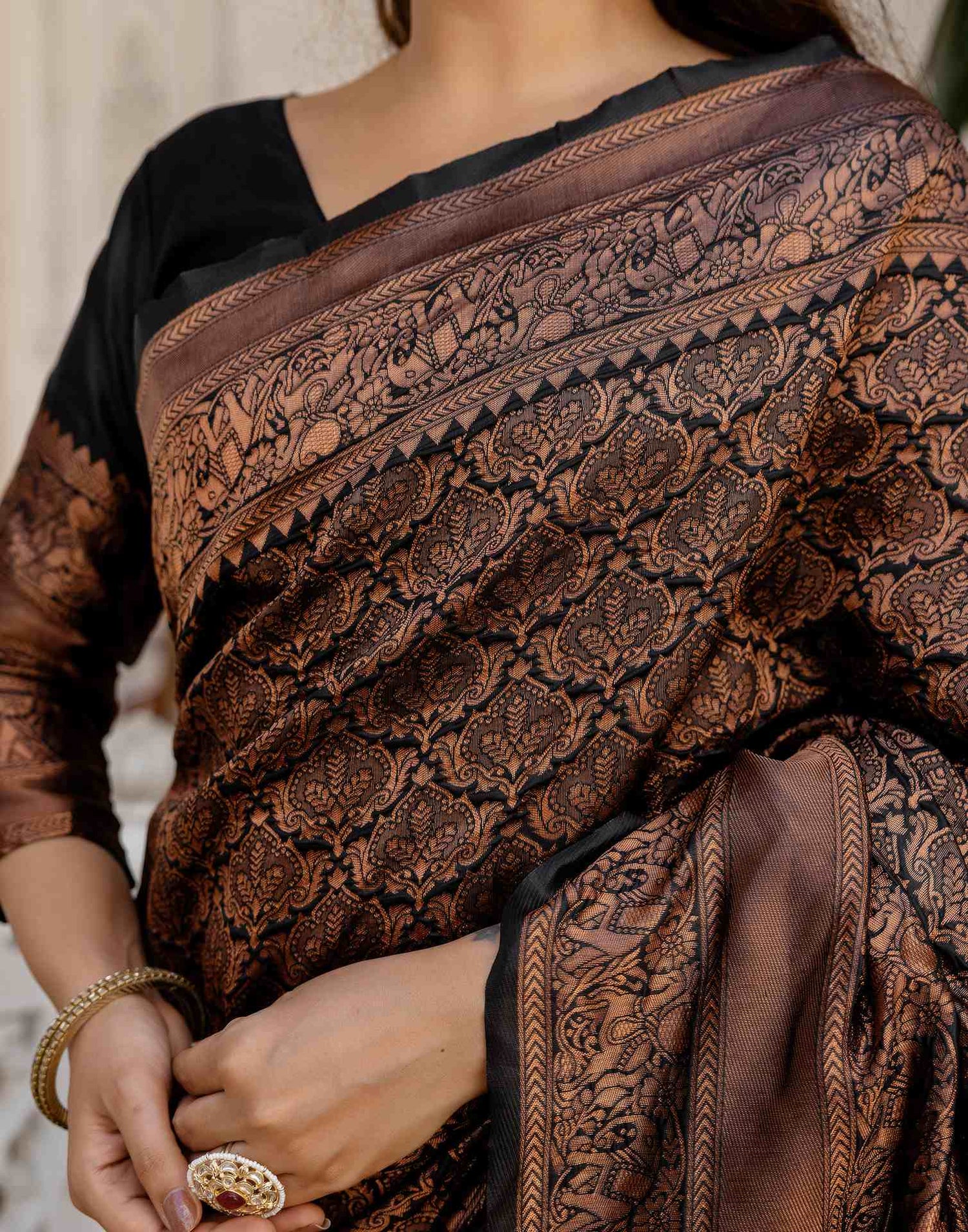 Black Silk Woven Kanjivaram Saree