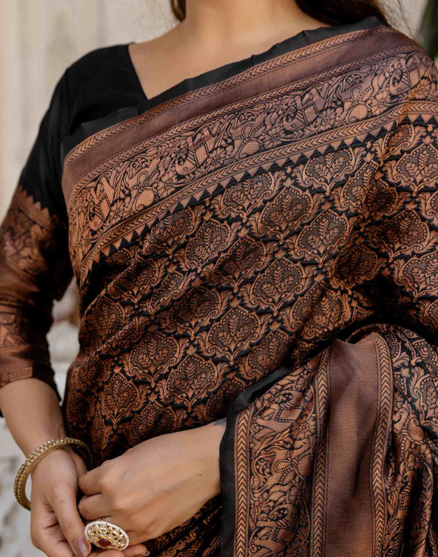 Black Silk Woven Kanjivaram Saree