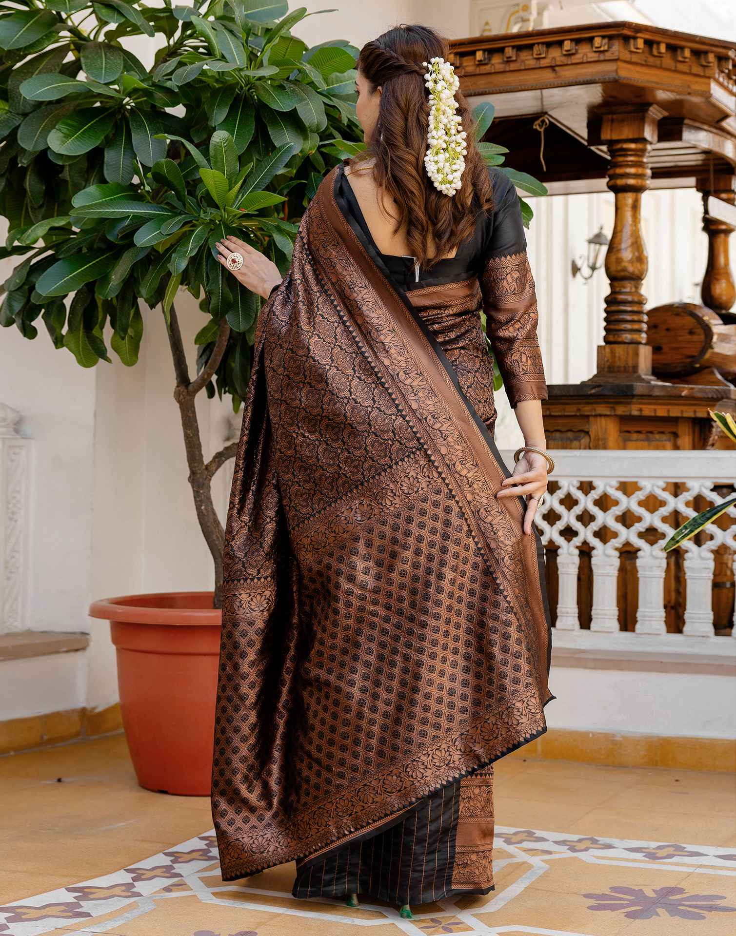Black Silk Woven Kanjivaram Saree