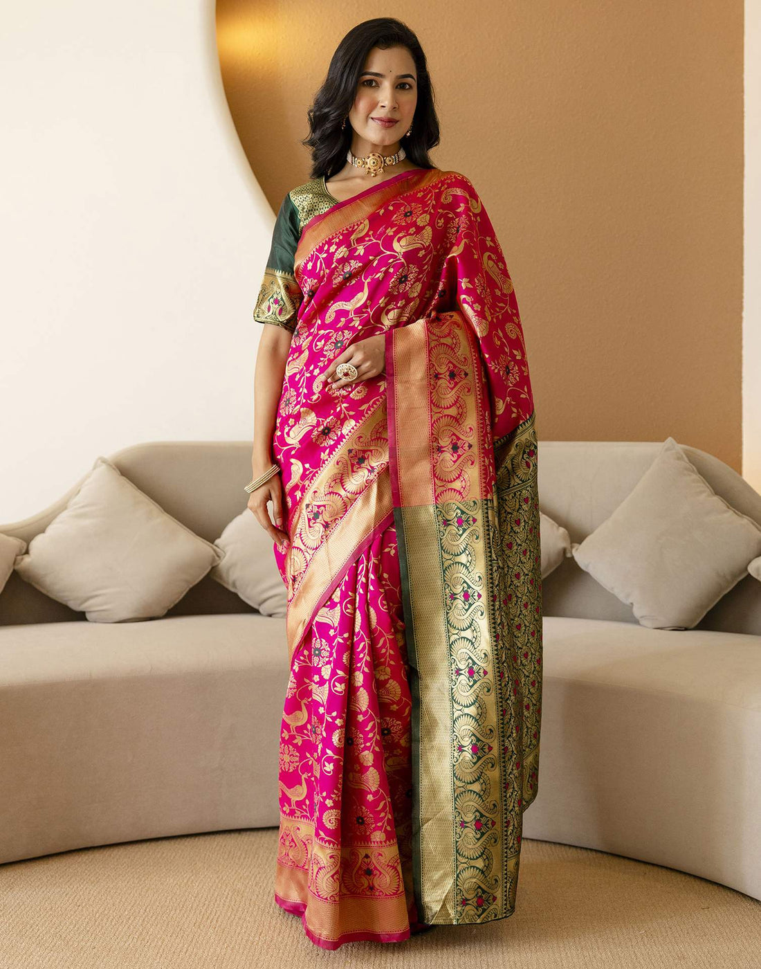 Bright Green Silk Woven Banarasi Saree