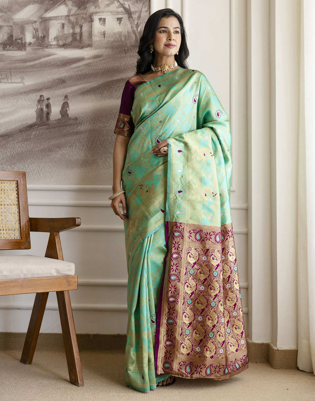 Pista Green Silk Woven Banarasi Saree
