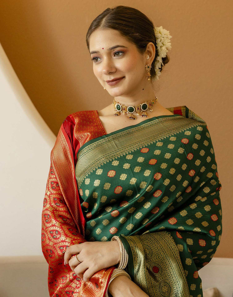 Dark Green Silk Woven Banarasi Saree