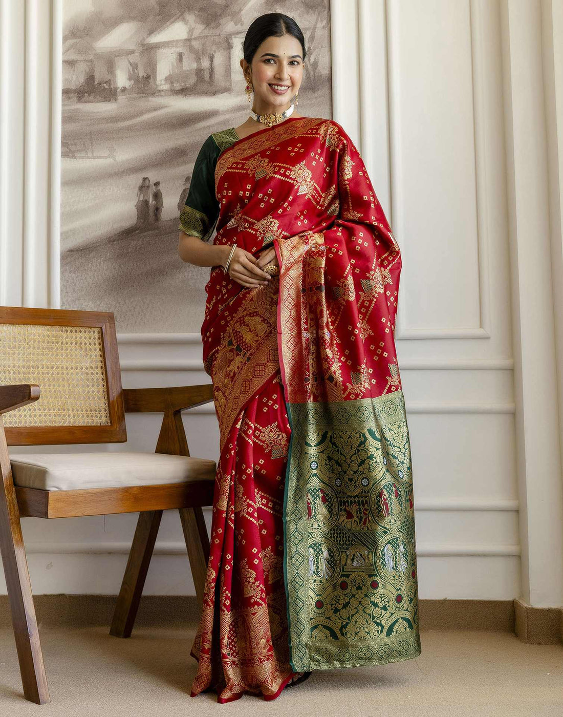 Red Silk Woven Saree