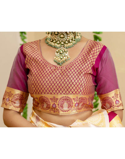 Off White Silk Woven Saree