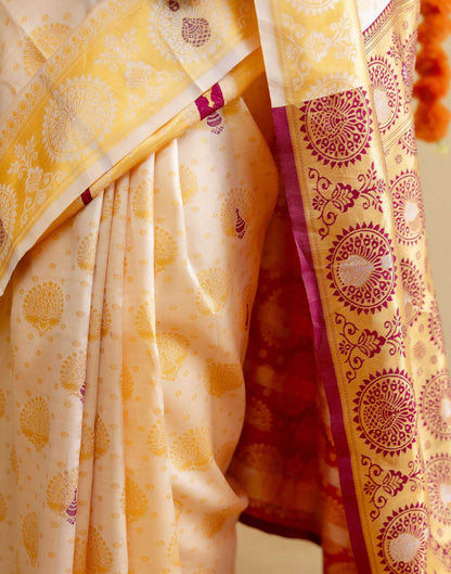 Off White Silk Woven Saree