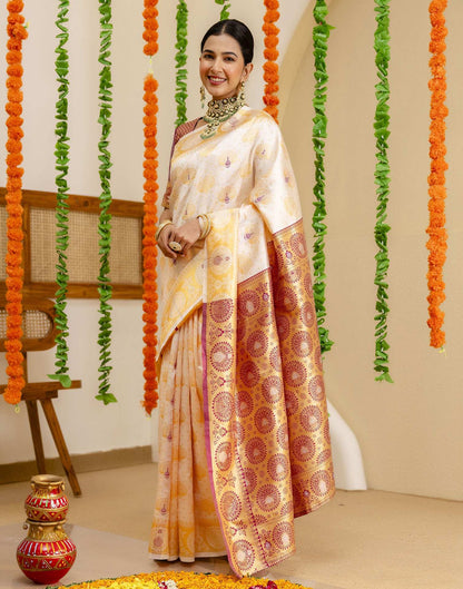 Off White Silk Woven Saree