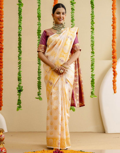 Off White Silk Woven Saree