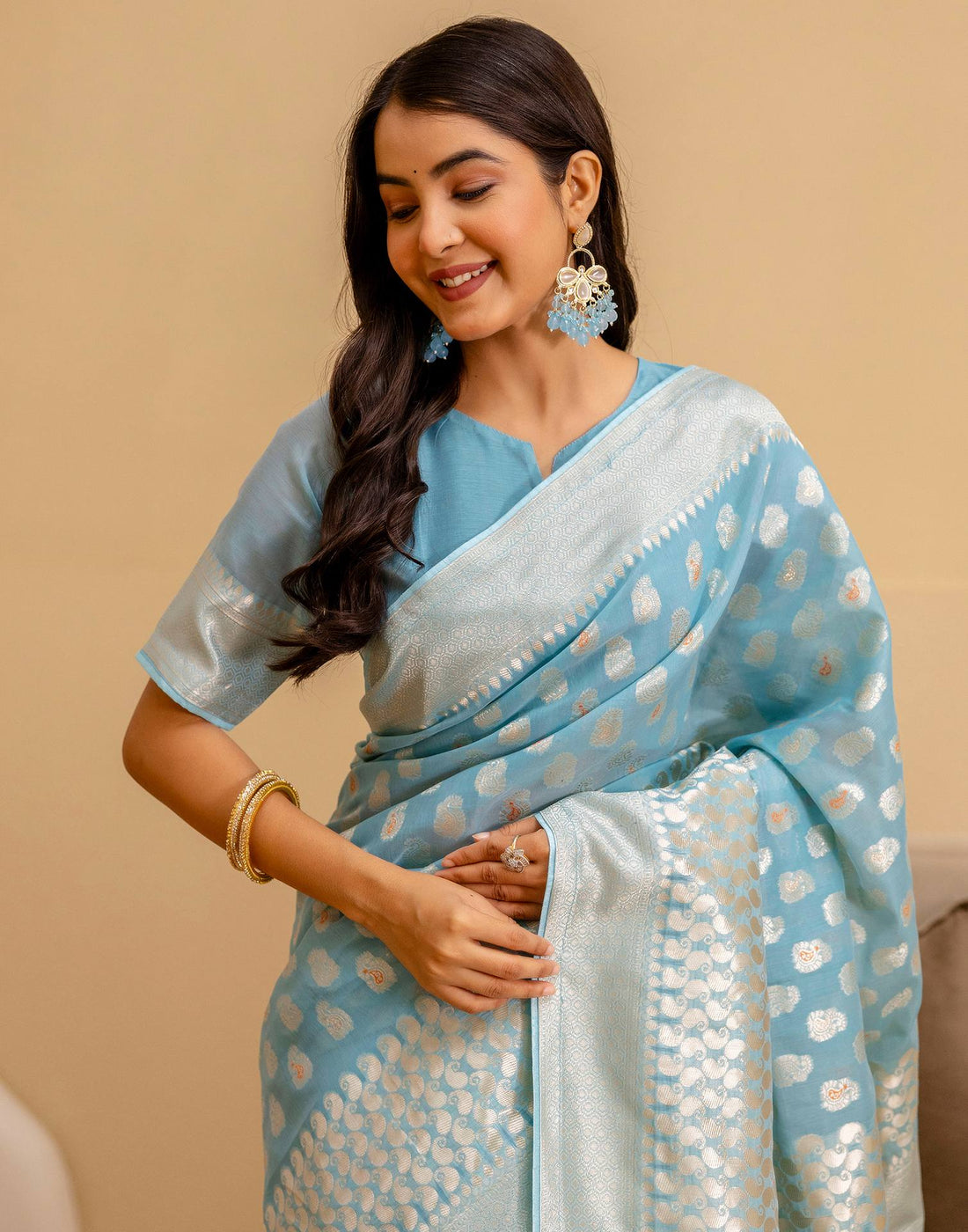 Sky Blue Chanderi Woven Saree