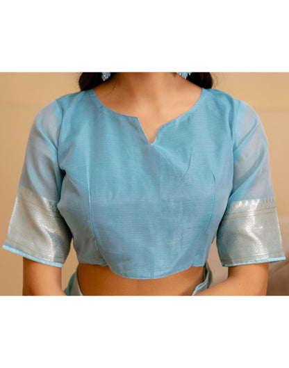 Sky Blue Chanderi Woven Saree