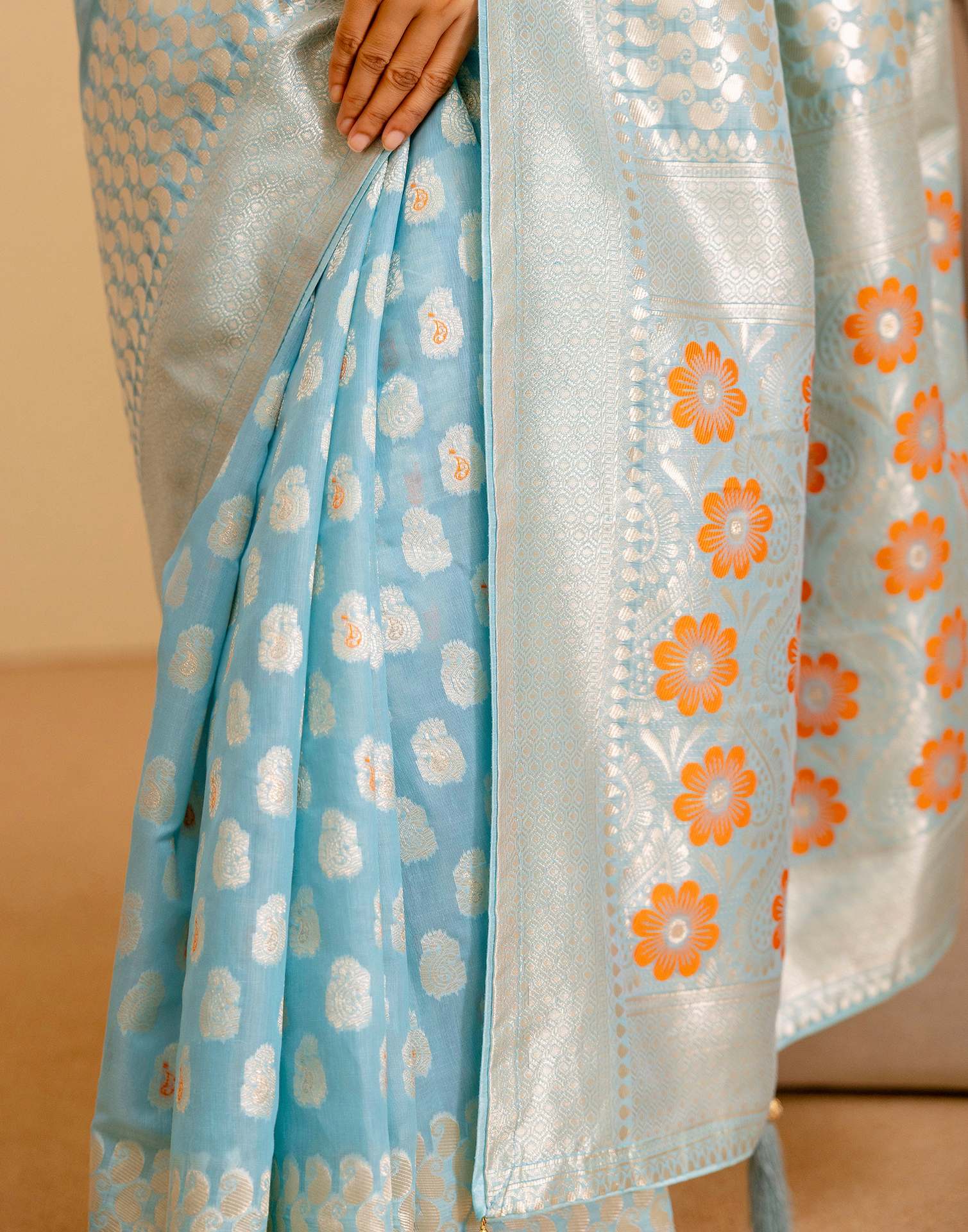 Sky Blue Chanderi Woven Saree