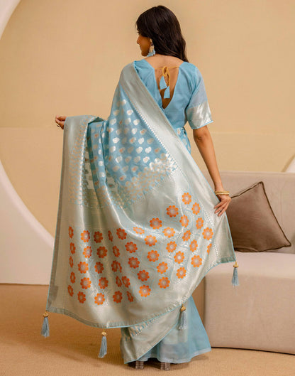 Sky Blue Chanderi Woven Saree