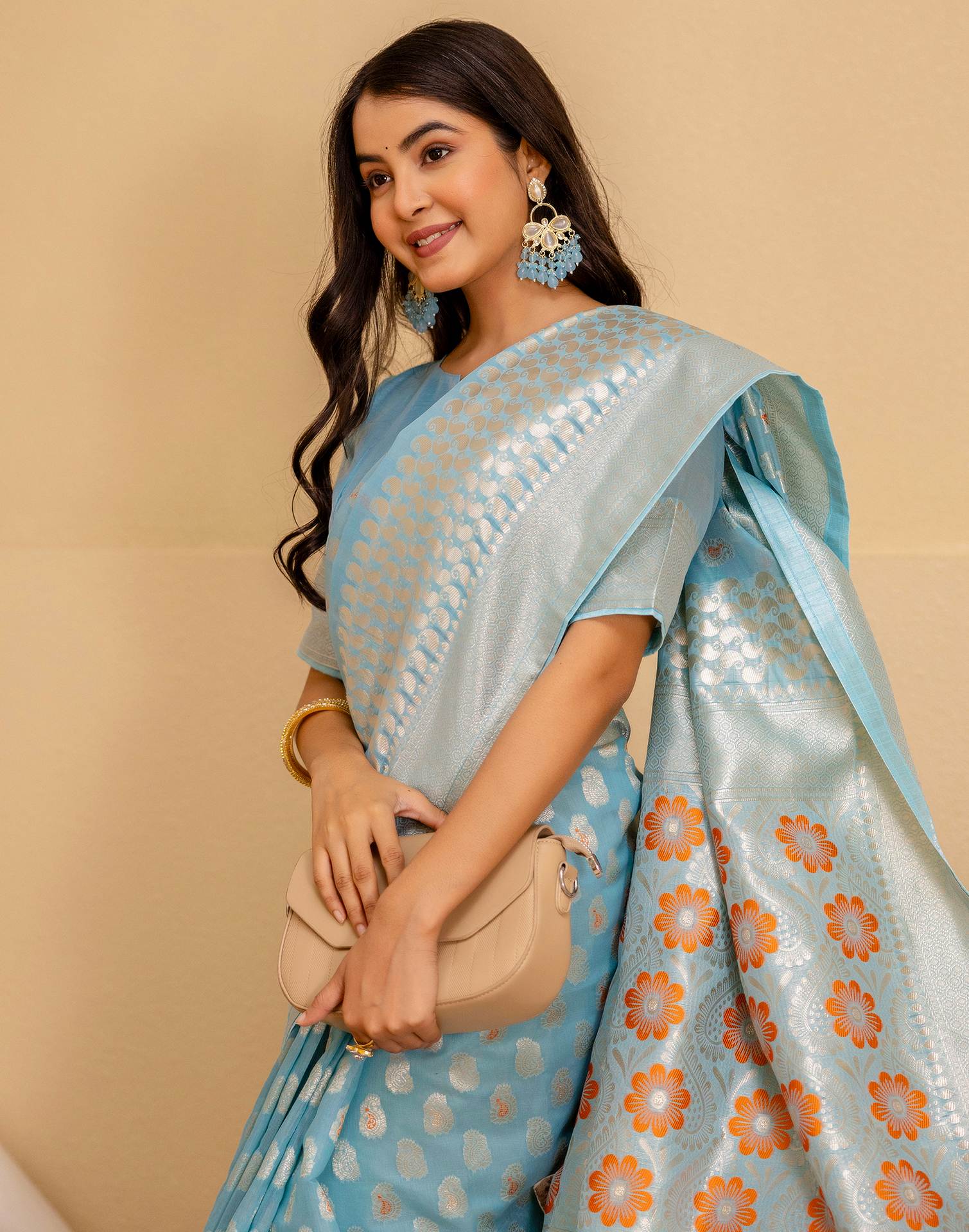 Sky Blue Chanderi Woven Saree