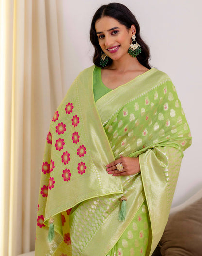 Pista Green Chanderi Woven Saree
