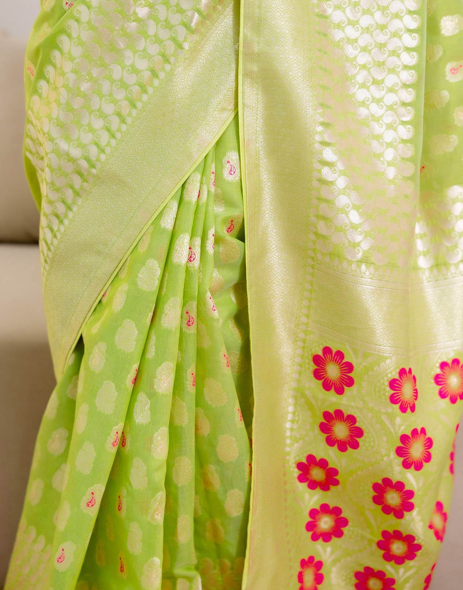 Pista Green Chanderi Woven Saree