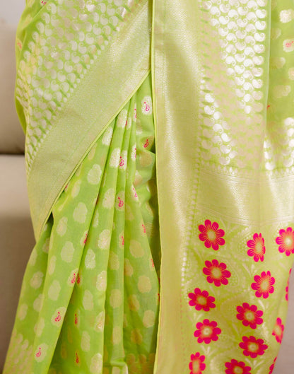 Pista Green Chanderi Woven Saree