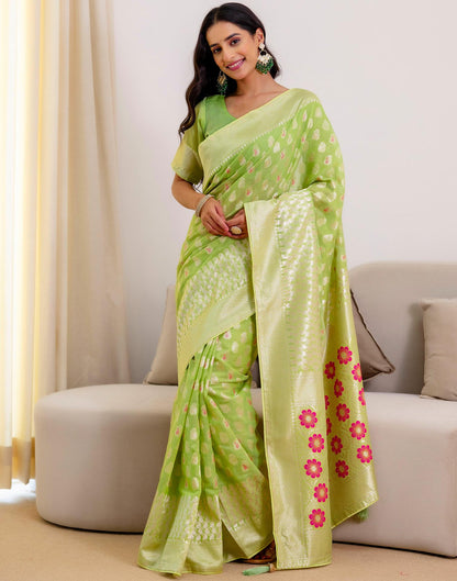 Pista Green Chanderi Woven Saree