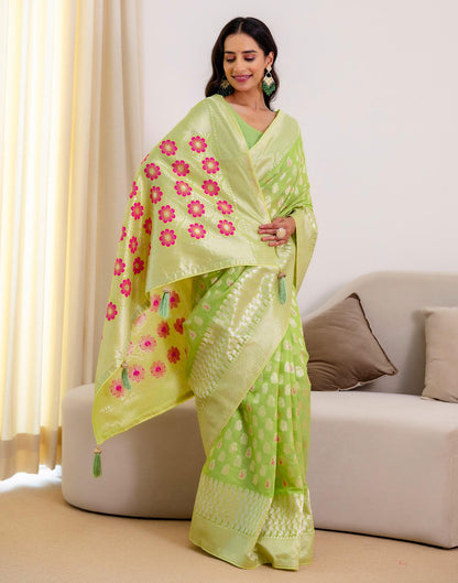 Pista Green Chanderi Woven Saree