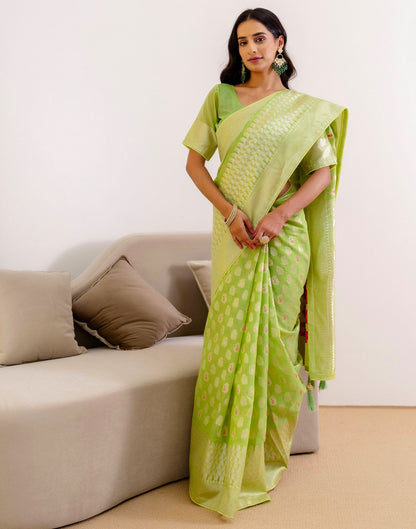 Pista Green Chanderi Woven Saree