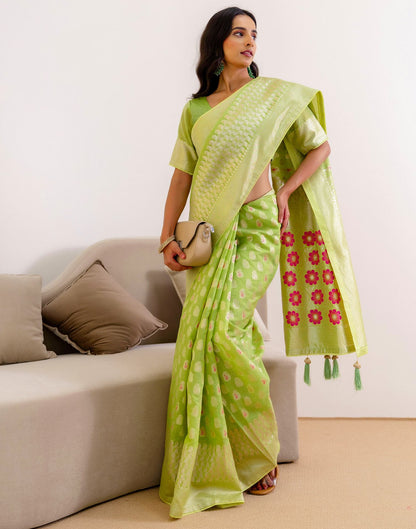 Pista Green Chanderi Woven Saree
