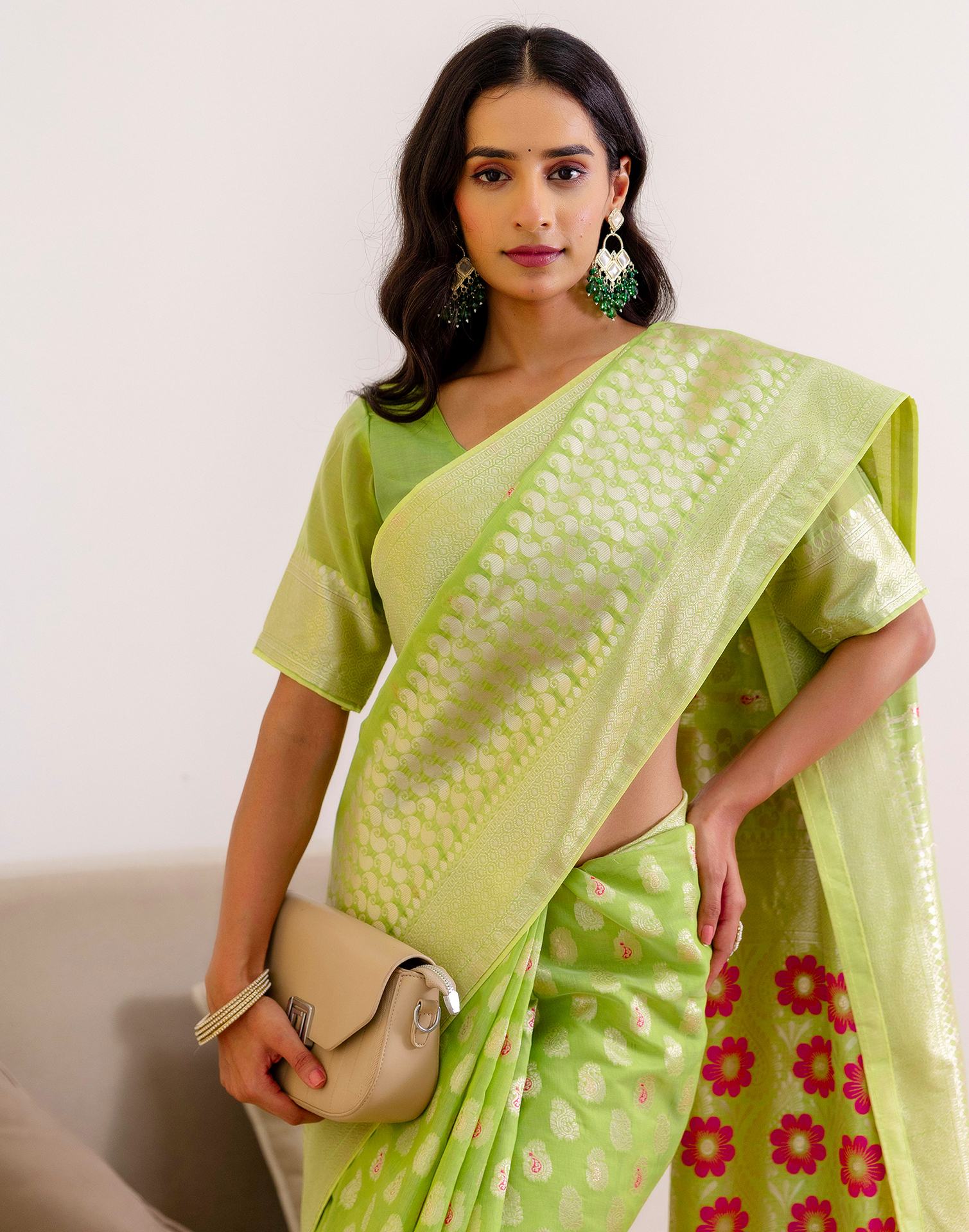 Pista Green Chanderi Woven Saree