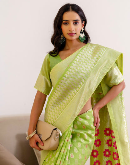 Pista Green Chanderi Woven Saree
