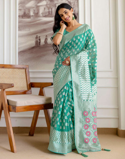 Mint Green Chanderi Woven Saree