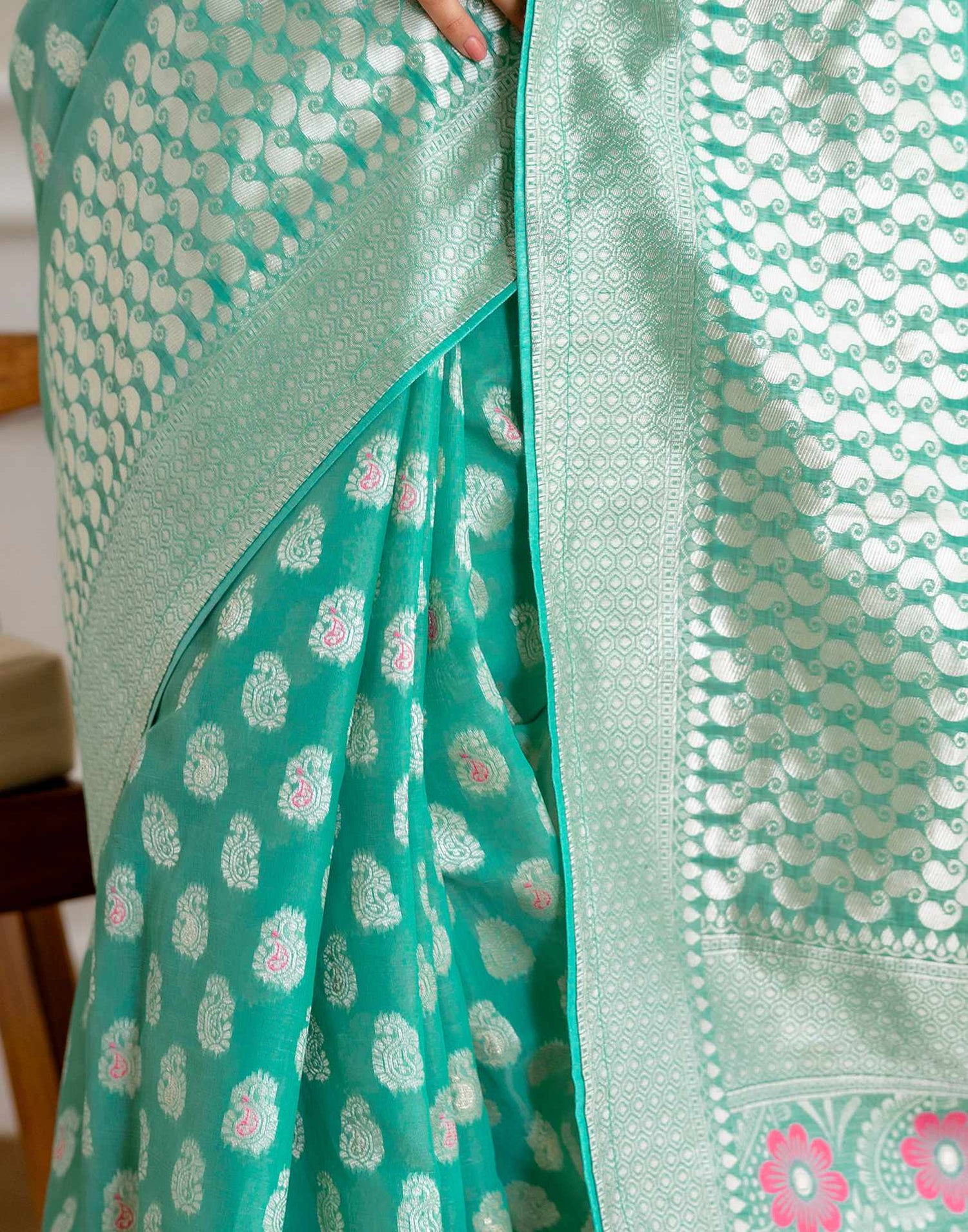 Mint Green Chanderi Woven Saree