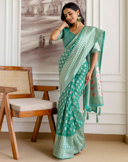 Mint Green Chanderi Woven Saree