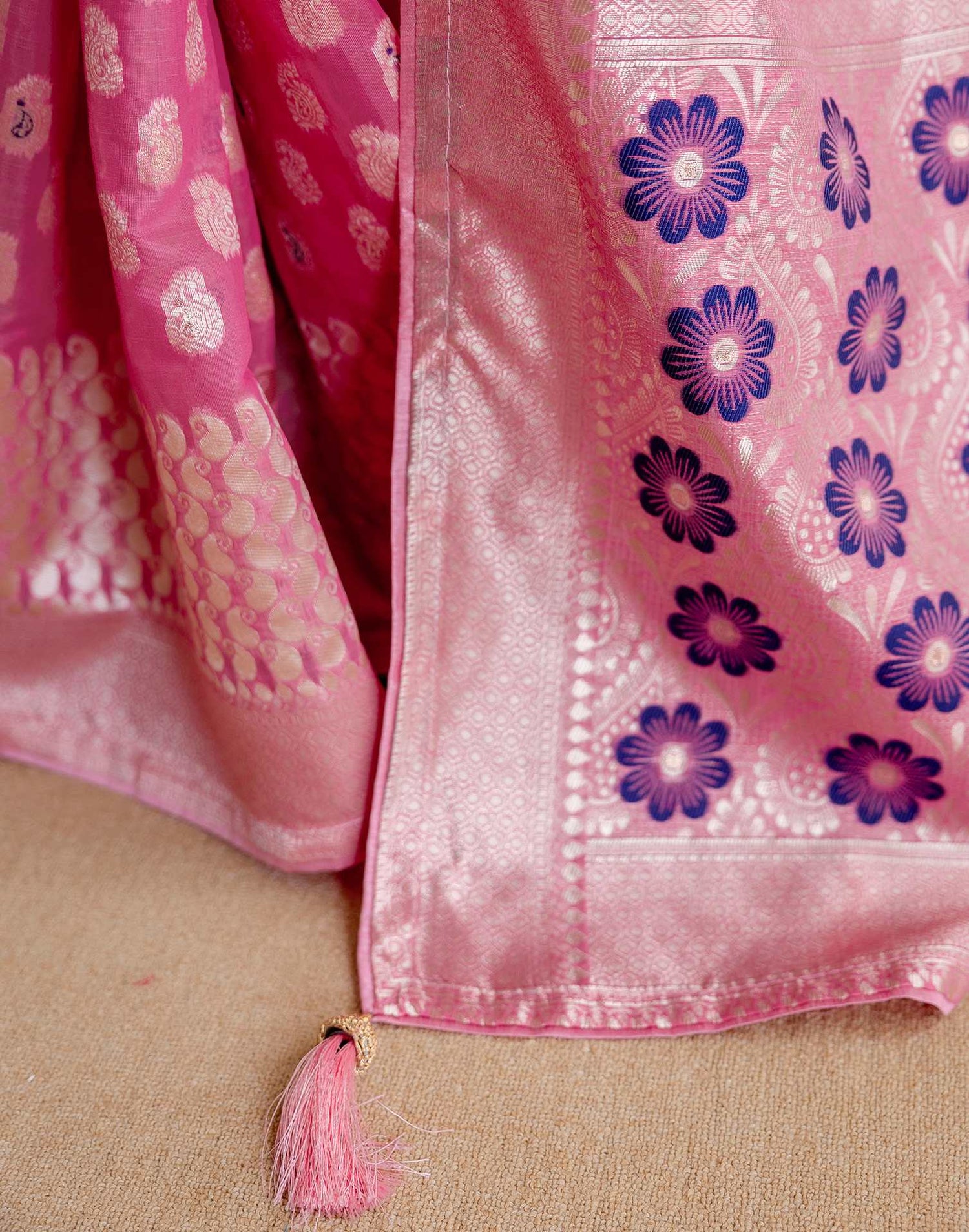 Pink Chanderi Woven Saree