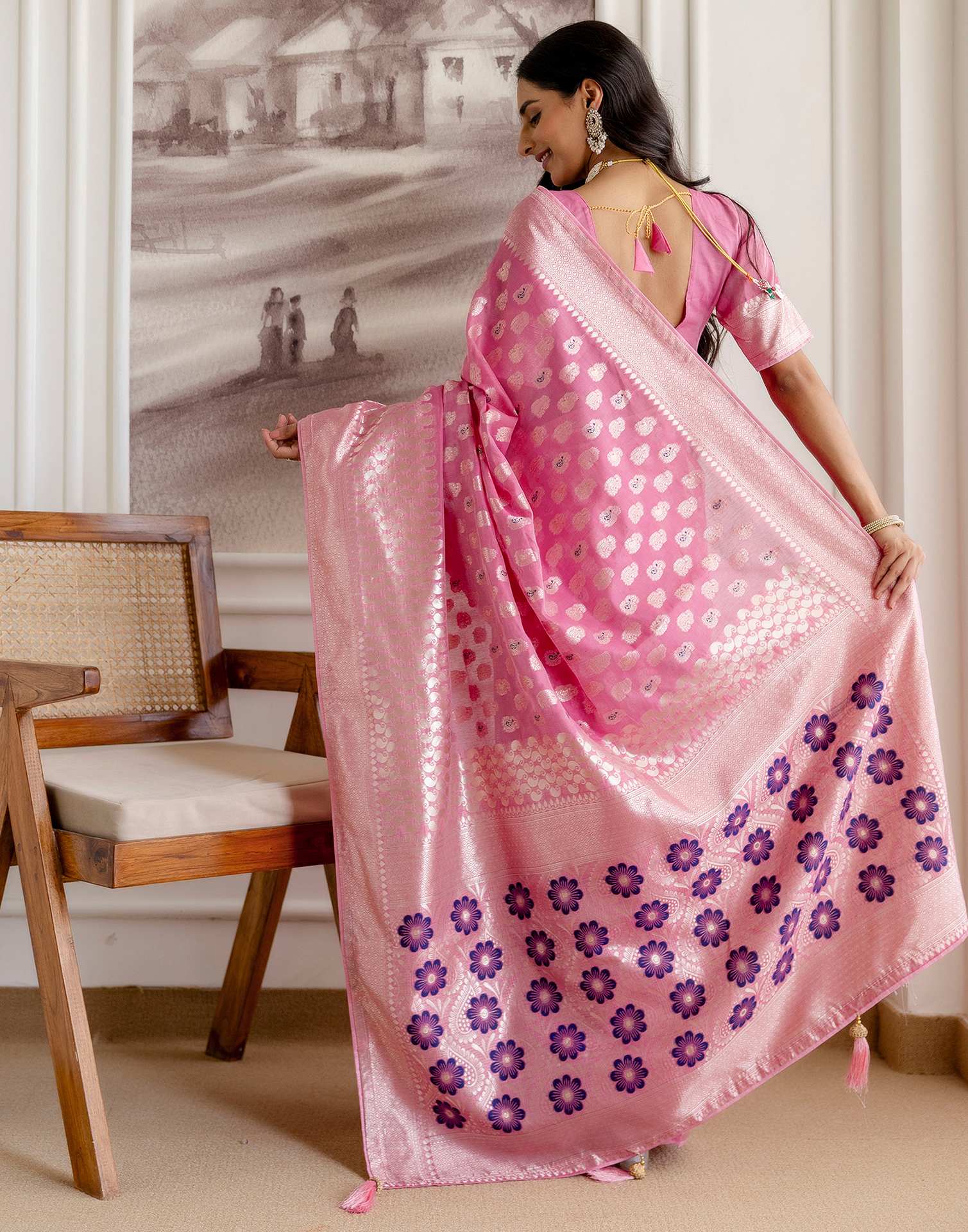 Pink Chanderi Woven Saree