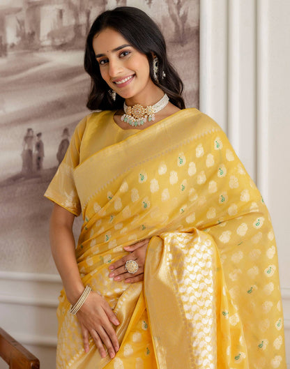Light Mustard Yellow Chanderi Woven Saree